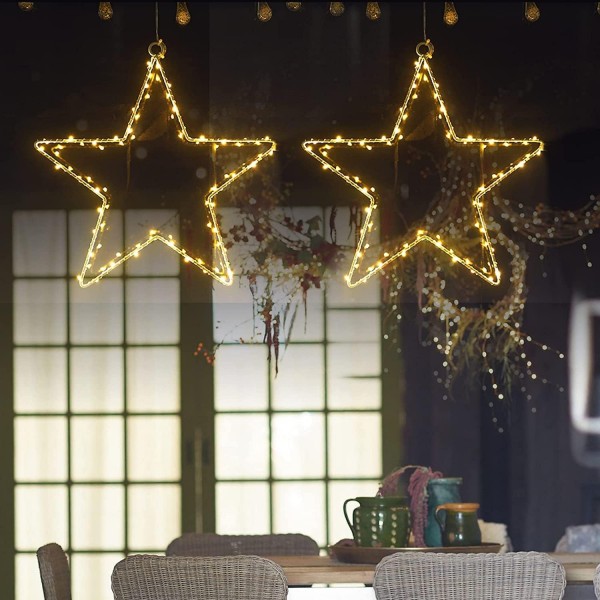 LED 크리스마스 스타 조명, SANDYBY 스타 창 조명 40 따뜻한 흰색 LED 조명 배터리 작동 장식 조명 Led 요정 조명 할로윈 웨딩 룸 파티 정원 크리스마스 장식, 2 팩