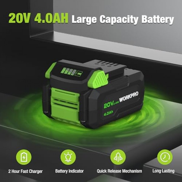 WORKPRO 20V 무선 미니 원형톱, 4-1/2 소형 무선 원형톱 4.0Ah 배터리, 고속 충전기, 톱날 3개, 4500RPM, 레이저 가이드, 최대 절단 깊이 1-11/16(90°), 1-1 /8(45°)