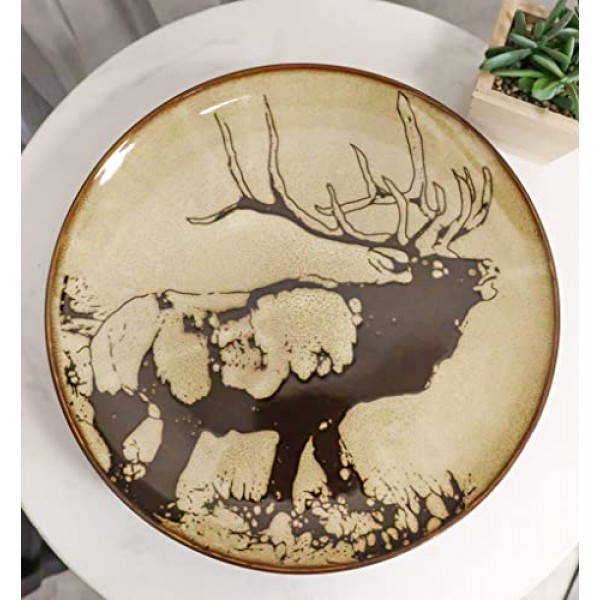 Ebros 동물 야생 동물 숲 거대한 황제 황소 엘크 추상 미술 대형 라운드 디너 플레이트 2 10.75
