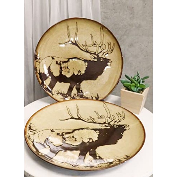 Ebros 동물 야생 동물 숲 거대한 황제 황소 엘크 추상 미술 대형 라운드 디너 플레이트 2 10.75