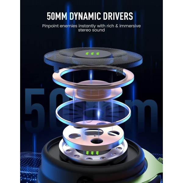 EKSA PC 헤드셋 및 Mikrofon, 게임용 헤드셋 및 소음 제거 마이크, 3,5mm 베이스 스테레오 사운드 PC용 PC 헤드셋 PS4 PS5 스위치 Xbox One 노트북 태블릿(E900, 녹색) Grün