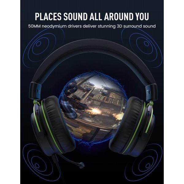 EKSA PC 헤드셋 및 Mikrofon, 게임용 헤드셋 및 소음 제거 마이크, 3,5mm 베이스 스테레오 사운드 PC용 PC 헤드셋 PS4 PS5 스위치 Xbox One 노트북 태블릿(E900, 녹색) Grün