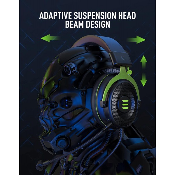 EKSA PC 헤드셋 및 Mikrofon, 게임용 헤드셋 및 소음 제거 마이크, 3,5mm 베이스 스테레오 사운드 PC용 PC 헤드셋 PS4 PS5 스위치 Xbox One 노트북 태블릿(E900, 녹색) Grün