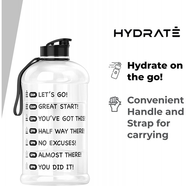 HYDRATE Tracker XL 저그 - 동기 부여 시간 표시가 있는 2.2리터 물병(2.2리터, 투명)
