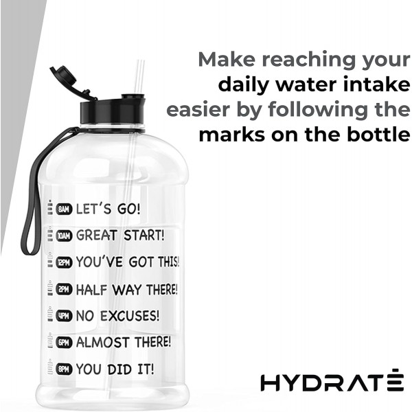 HYDRATE Tracker XL 저그 - 동기 부여 시간 표시가 있는 2.2리터 물병(2.2리터, 투명)