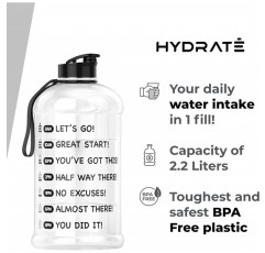 HYDRATE Tracker XL 저그 - 동기 부여 시간 표시가 있는 2.2리터 물병(2.2리터, 투명)