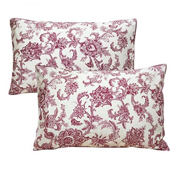 FADFAY 800수 100% 이집트 면 우아한 모란 무늬 베개 커버(표준 사이즈 19× 29인치, 빨간색)