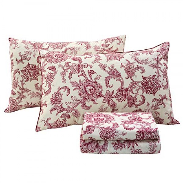 FADFAY 800수 100% 이집트 면 우아한 모란 무늬 베개 커버(표준 사이즈 19× 29인치, 빨간색)