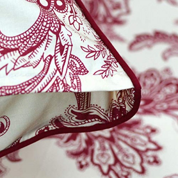 FADFAY 800수 100% 이집트 면 우아한 모란 무늬 베개 커버(표준 사이즈 19× 29인치, 빨간색)