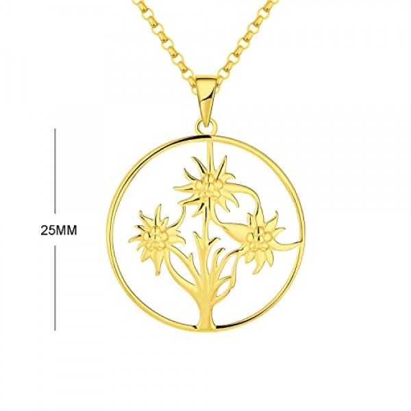 JO WISDOM 여성용 목걸이 에델바이스 실버 925 체인 펜던트 여성용 꽃 주얼리