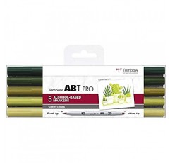 Tombow ABTP-5P-6 알코올 기반 마커 ABT PRO(두 팁 녹색 색상 포함)