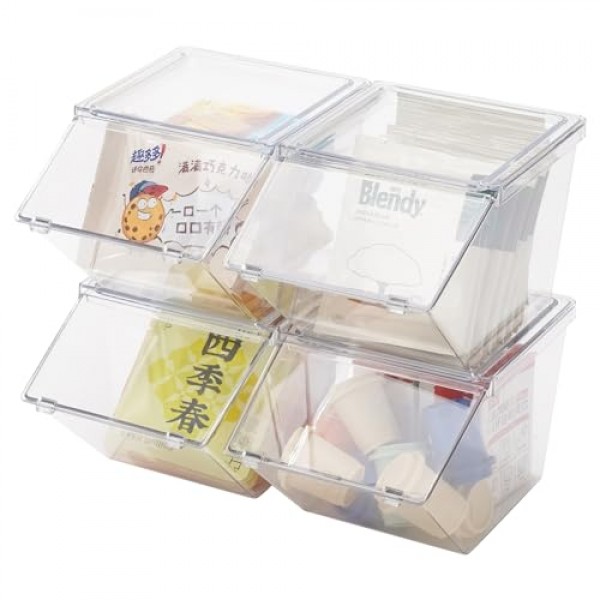 LLGWGL 티백 주최자 커피 포드 홀더 K 컵 홀더, 쌓을 수 있는 대용량 아크릴 책상 주최자 상자 뚜껑이 있는 스낵 주최자, 4팩