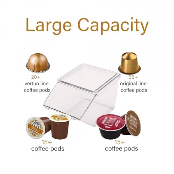 LLGWGL 티백 주최자 커피 포드 홀더 K 컵 홀더, 쌓을 수 있는 대용량 아크릴 책상 주최자 상자 뚜껑이 있는 스낵 주최자, 4팩