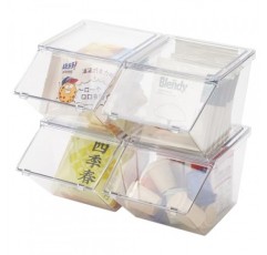 LLGWGL 티백 주최자 커피 포드 홀더 K 컵 홀더, 쌓을 수 있는 대용량 아크릴 책상 주최자 상자 뚜껑이 있는 스낵 주최자, 4팩