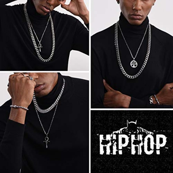 GOLDCHIC JEWELRY 스테인레스 스틸 컴팩트 쿠바 체인 와이드 6/10/14 mm의 클래식 남성용 체인, 실버/골드/블랙 3가지 색상, 다양한 길이 46-76 cm의 남성용 스테인레스 스틸 컴