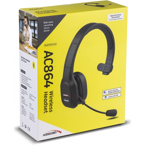 Audiocore AC864 콜센터 오버이어 헤드폰용 소음 제거 마이크가 있는 Bluetooth 헤드셋 32시간 통화 시간 Google Assistant 및 Siri와 호환되는 핸즈프리 무선