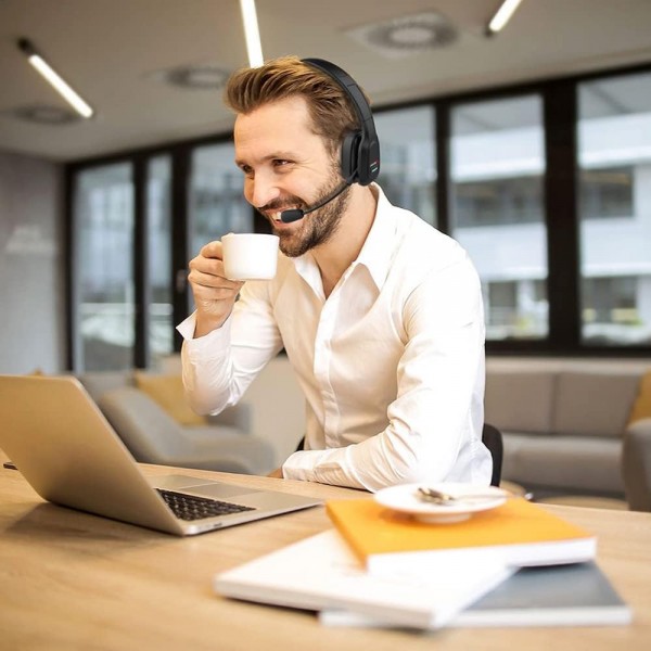 Audiocore AC864 콜센터 오버이어 헤드폰용 소음 제거 마이크가 있는 Bluetooth 헤드셋 32시간 통화 시간 Google Assistant 및 Siri와 호환되는 핸즈프리 무선