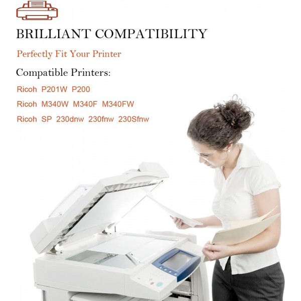 Ricoh P201W P200 M340W M340F M340FW SP 230dnw SP 230fnw SP 230Sfnw 프린터용 Aseker 호환 토너 카트리지, 고용량 3000 페이지(검정 x 1)