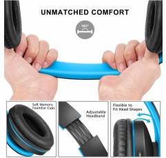ZIHNIC Bluetooth Over Ear Headphones, 무선 접이식 스테레오 헤드셋, 마이크가 내장된 무선 방음 헤드폰Micro SD/TF FM, 폰/패드/PC용 온이어 헤드폰(블랙 블루)