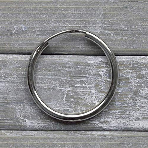 EDELIND 585/14K 골드 후프 귀걸이 20 mm - 후프 귀걸이 세트 폭 2 mm 화이트 골드 여성용 여아 - 기본 귀걸이 보석 선물 상자가 있는 여성용 귀걸이 Made in Germany