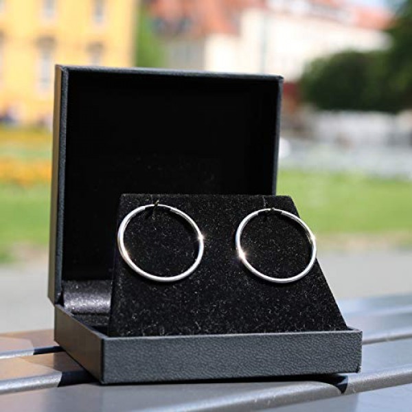 EDELIND 585/14K 골드 후프 귀걸이 20 mm - 후프 귀걸이 세트 폭 2 mm 화이트 골드 여성용 여아 - 기본 귀걸이 보석 선물 상자가 있는 여성용 귀걸이 Made in Germany