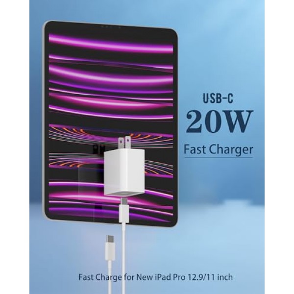iPhone 15 Pro Max 충전기, FFJHSIO 3Pack 20W iPhone 15 고속 충전 플러그 iPhone 15 Plus/15 Pro/iPad Pro 12.9/11인치 2022/2021/2020,Air 5th/용 6FT USB C-C 케이블 코드가 포함된 브릭 USB C 벽 블록 4