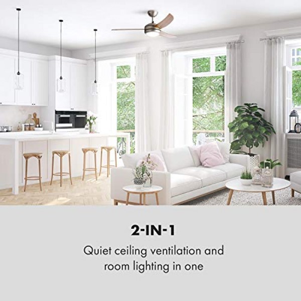 Klarstein El Paso 천장 선풍기 - 2-in-1: 팬 및 천장 조명, 직경: 132 cm, 블레이드 3개, 공기 유량: 10.344 m³/h, 3단계 속도 설정, 갈색