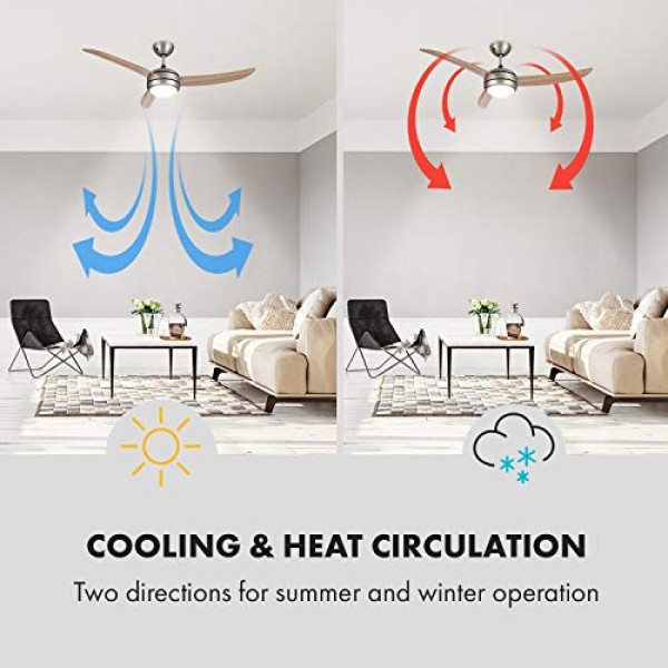 Klarstein El Paso 천장 선풍기 - 2-in-1: 팬 및 천장 조명, 직경: 132 cm, 블레이드 3개, 공기 유량: 10.344 m³/h, 3단계 속도 설정, 갈색