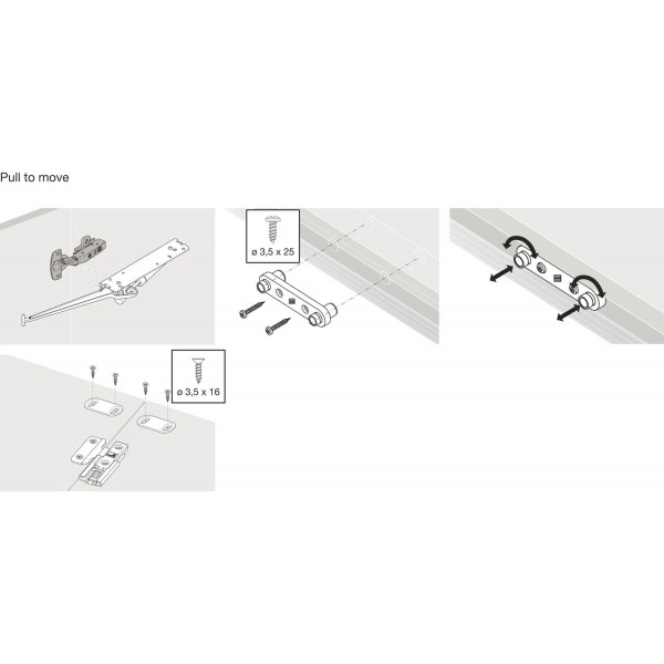HETTICH 9238125 Wing-Line Pull to Move 쉽게 여는 지지대 무거운 왼쪽(미닫이문 고정 장치), 접이식 미닫이 문이 있는 수납장용 플라스틱 회색, 은색