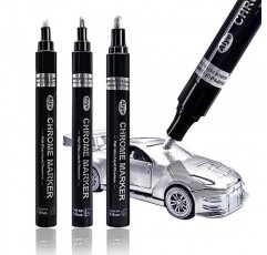 액체 크롬 실버 마커 금속 펜, 모든 Surfac 용 3PCS DIY 실버 액체 크롬 유성 페인트 마커 펜