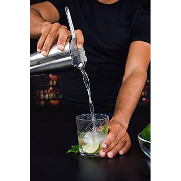 TheBarsentials 칵테일 스트레이너 세트 교반 스푼이 포함된 스테인레스 스틸 바 도구 - 호손 스트레이너, 줄렙 스트레이너, 미세 메쉬 스트레이너/체