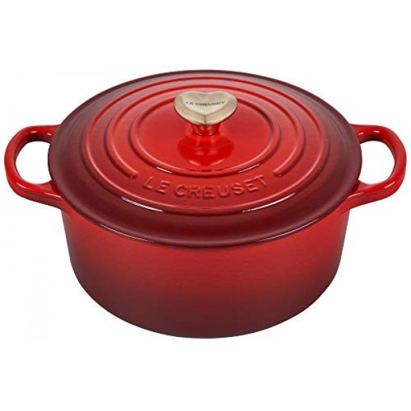 SS 형상 하트 손잡이가 있는 Le Creuset Cerise 에나멜 주철 시그니처 라운드 더치 오븐, 3.5쿼트