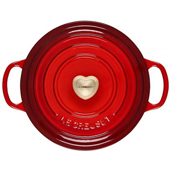 SS 형상 하트 손잡이가 있는 Le Creuset Cerise 에나멜 주철 시그니처 라운드 더치 오븐, 3.5쿼트