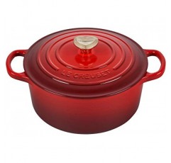 SS 형상 하트 손잡이가 있는 Le Creuset Cerise 에나멜 주철 시그니처 라운드 더치 오븐, 3.5쿼트