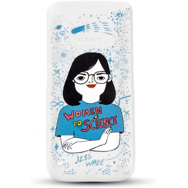 Casio FX-991SPXII Iberia Scientific 계산기, Jess Wade 일러스트레이션, 576가지 기능, 12자리, SOLAR, Jess Wade Scientific 계산기의 흑백 일러스트레이션