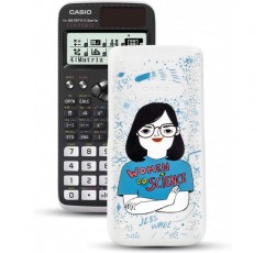 Casio FX-991SPXII Iberia Scientific 계산기, Jess Wade 일러스트레이션, 576가지 기능, 12자리, SOLAR, Jess Wade Scientific 계산기의 흑백 일러스트레이션