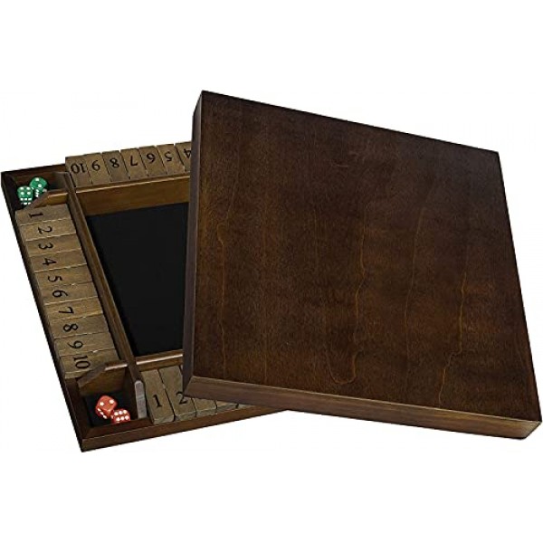 WE Games 4인용 뚜껑이 있는 셧더박스 주사위 보드 게임 - 천연 나무 - 대형 커피 테이블 크기 - 14인치, 교실, 집 또는 바에서 가족 및 성인 게임 야간 놀이용