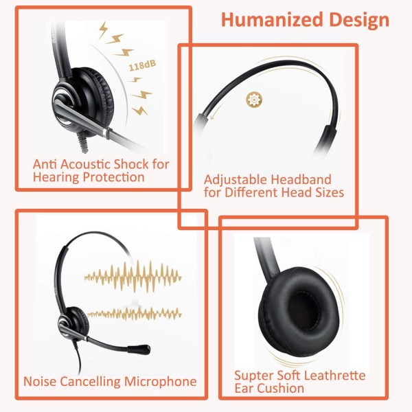 마이크 RJ9 RJ11 플러그가 있는 Emaiker 사무실 콜 센터 헤드셋 케이블 Cisco IP 전화 전용 794X 796X 797X 69XX 시리즈 및 8811,8841,8851,8861,8941,8945,8961,9951,9971 등… Binaural 809DQDC