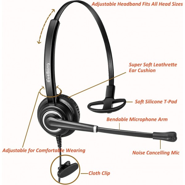 마이크 RJ9 RJ11 플러그가 있는 Emaiker 사무실 콜 센터 헤드셋 케이블 Cisco IP 전화 전용 794X 796X 797X 69XX 시리즈 및 8811,8841,8851,8861,8941,8945,8961,9951,9971 등… Binaural 809DQDC