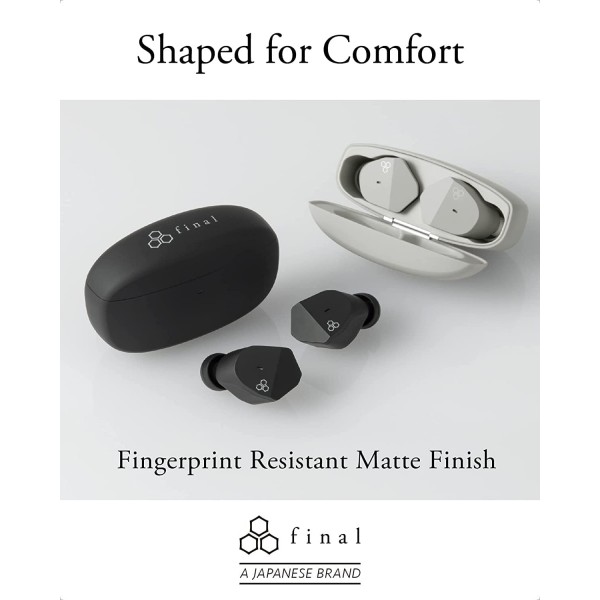 final ZE2000 - 진정한 무선 이어버드 - 최대 35시간 음악 재생 - IPX4 - aptX 적응형 - 터치 센서 - 무손실 음악 형식 지원 - 자동 페어링 - 일본에서 설계(매트 블랙)