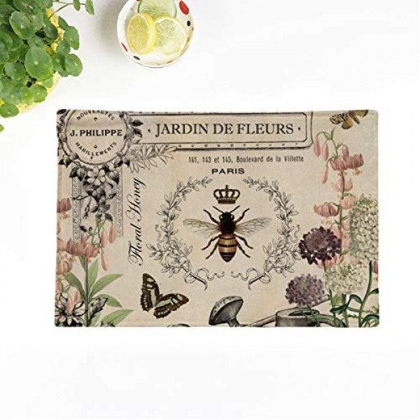 4 Placemats 세트 여왕 현대 빈티지 프랑스 꿀벌 Wateringcan 골동품 허니 크라운 18x12.5 인치 파티 장식 부엌 저녁 식사 테이블 매트에 대한 미끄럼 방지 빨 장소 매트