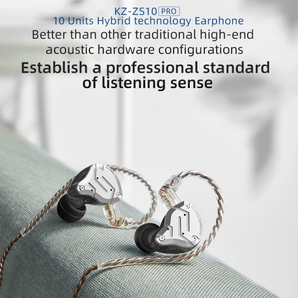 케이블이 있는 KZ ZS10 pro 인이어 헤드폰, 30Ω HiFi 유선 헤드폰, IEM 인이어 모니터 헤드폰 스포츠 게임 음악용 이어폰 헤드폰(블랙, 마이크 포함) 마이크 블랙