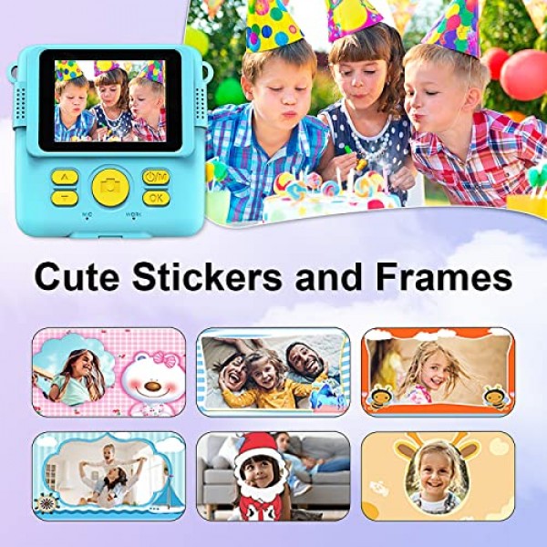 어린이를 위한 GKTZ 즉석 인쇄 카메라 - 1080P HD 즉석 인쇄 사진 - 4 5 6 7 8 9 10 여아 소년을 위한 크리스마스 생일 선물 - 인화지 3개, 컬러 펜 5개, 32GB 카드가 포함된 휴대