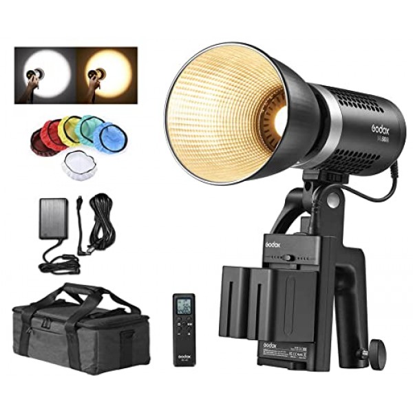 Godox ML60Bi ML60 Bi 60W 이중 색상 LED 조명 무음 모드 휴대용 밝기 조정 지원 리튬 이온 실외 LED 조명(2X NP970 리튬 배터리 포함)