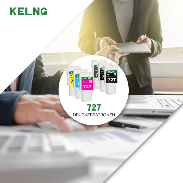KELNG 727 잉크 카트리지는 HP DesignJet T1500 ePrinter PS 36인치 T1500 T1530 PS T2500 T2530 USB T920 T930 시리즈 프린터 카트리지(팩 MBK) PBk C M Y G용 HP 727 프린터 카트리지와 호환됩니다.