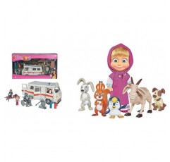 심바 109309863 마샤 플레이 세트 구급차 & 마샤와 곰 마샤와 그녀의 동물 친구들 - 6종 세트 + 마샤와 그녀의 동물 친구들