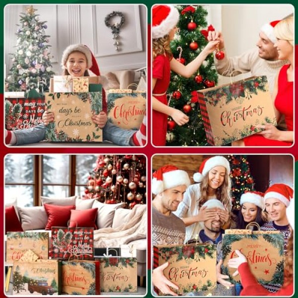 36 Pcs 초대형 크리스마스 선물 종이 봉투, 20 x 7 x 15'' 핸들이 있는 크리스마스 토트 백 점보 크리스마스 선물 가방 휴일 선물 포장용 대량 크래프트 종이 선물 가방 크