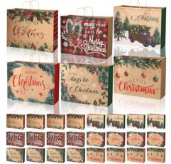 36 Pcs 초대형 크리스마스 선물 종이 봉투, 20 x 7 x 15'' 핸들이 있는 크리스마스 토트 백 점보 크리스마스 선물 가방 휴일 선물 포장용 대량 크래프트 종이 선물 가방 크