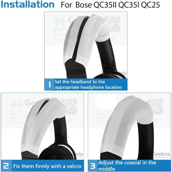 Bose QuietComfort 35 II, QC35, QuietComfort 25, QC25, QuietComfort 15, QC15 헤드폰용 Geekria 일회용 헤드밴드 커버/벨크로, 흰색, 100개 팩