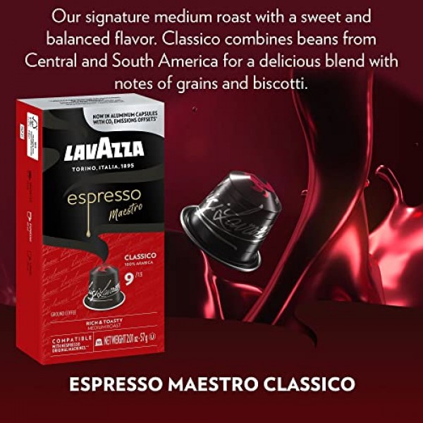 Lavazza Espresso Classico 미디엄 로스팅 100% 아라비카 알루미늄 캡슐 네스프레소 오리지널 머신과 호환 가능(60개 팩), Value Pack, 달콤하고 균형 잡힌, 다크 크레마, 강도 9 13